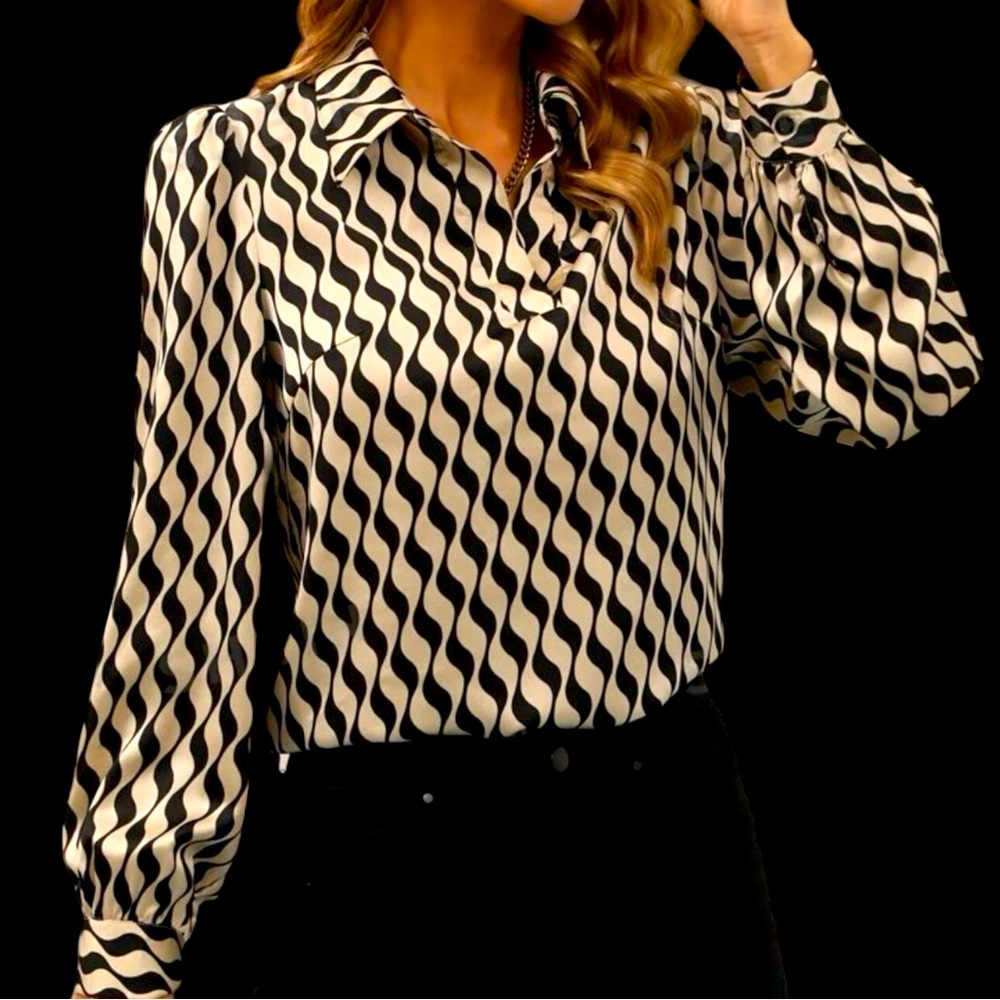 Satin like beautiful blouse! Black & light gold! New!